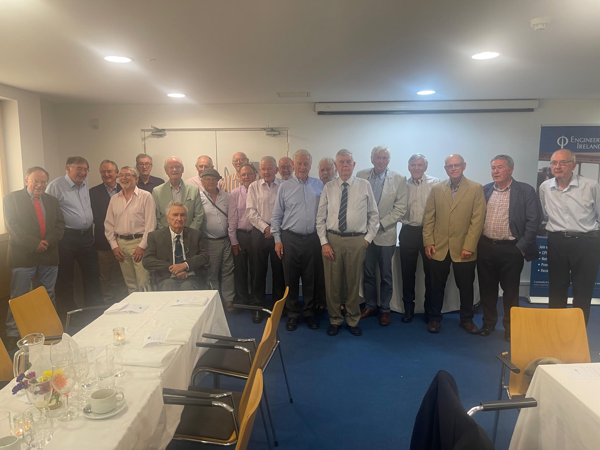 55th Reunion, June 2023. Left to right: LEFT-RIGHT: Jim O’Brien; Raymond Burke; John Dinan; Michael Barrett; Barry Walsh; Basil Dillon-Malone; Professor. Annraoi DePaor (sitting); Paddy Lord; Liam Breslin; Pat Ryan; Pat Moran; Liam McCallion; Micheal O’Laoghaire; Shay Foley; Brian Coleman; John Butler; Paudie Mercer; Eamonn Coffey; Paddy Caffrey; Owen O’Brien; Finbarr Holland.